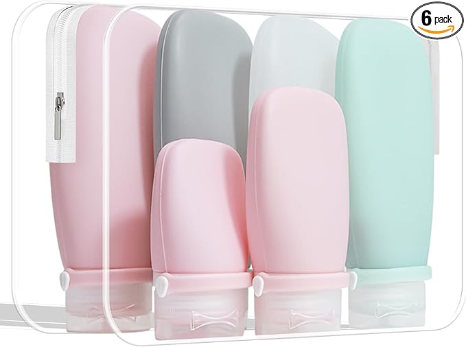 6Pcs Leakproof Travel Size Toiletries Bottles Set – Leakproof Silicone Travel Bottles TSA Approved, 3oz+2oz+1oz Travel Toiletry Set for Shampoo, Lotion, Cream