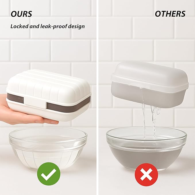 2 Pack Travel Soap Case with Lid, Leakproof and Portable Soap Holder with Removable Drain Tray for Home, Bathroom, Hiking, Camping, Outdoor (Blue, White-n)
