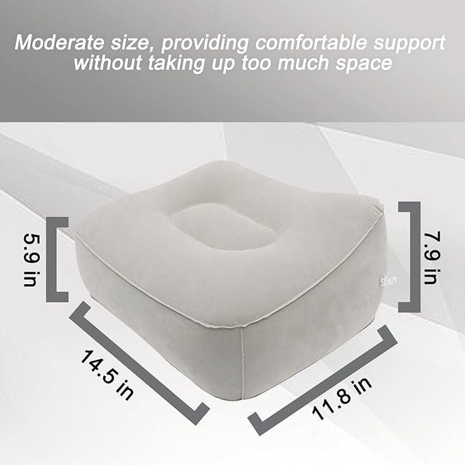 Inflatable Foot Rest, Carseat Inflatable Foot Rest Pillow, Airplanes Inflatable Foot Rest Cars, Travel Footrest Pillow for Home Office,Trains (Grey 2 Count), 14.5" L×11.8" W×7.9”H