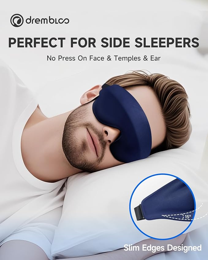 Sleep Mask for Side Sleeper, 100% Light Blocking Eye Mask for Men Women, Soft 3D Contoured Sleeping Masks with Adjustable Strap, Zero Pressure on Lashes, Comfortable Breathable Eye Cover for Travel