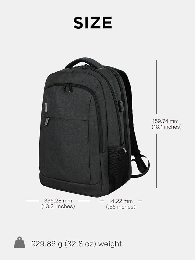 Lenovo B325 Laptop Backpack 35L – Anti-Theft, Water-Resistant, USB Charging Port, Fits 16-Inch Laptops, 2 Compartments, Luggage Strap, Travel Backpack for Work, School, Men & Women, Black