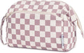 Narwey Checkered Makeup Bag Women Wide-open Make up Bag Travel Cosmetic Bag Organizer Toiletry Bag for Cosmetics Toiletries Accessories (Dusty Rose Checkerboard)