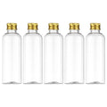 Tekson Plastic Travel Size Bottles 3.4 oz, Mouthwash Bottle, Refillable Containers for Cosmetic with Gold Screw Cap for Travel Essentials (100ml, Clear)