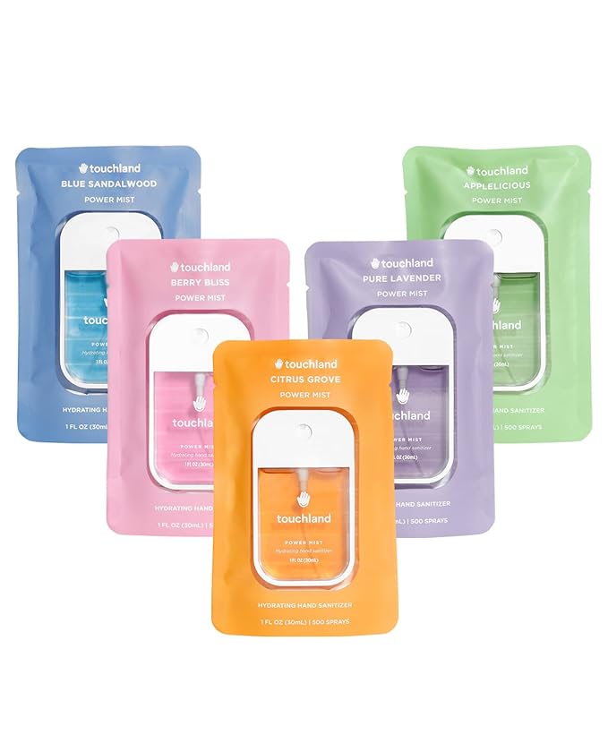 Touchland Hydrating Hand Sanitizer Spray – Top 5 Set (Applelicious, Blue Sandalwood, Pure Lavender, Berry Bliss, Citrus Grove) – 5 x 1 FL OZ Travel Size Mists