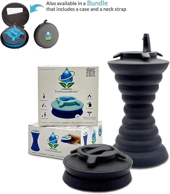 The Pocket Bidet®: Portable Travel Bidet with Collapsible & Ergonomic Design, Easy to Spray, Flying Saucer Bidet for Men, Pregnant Women, Camping, Outdoors, Fits in a Purse or Bag (Black, 500 ml)