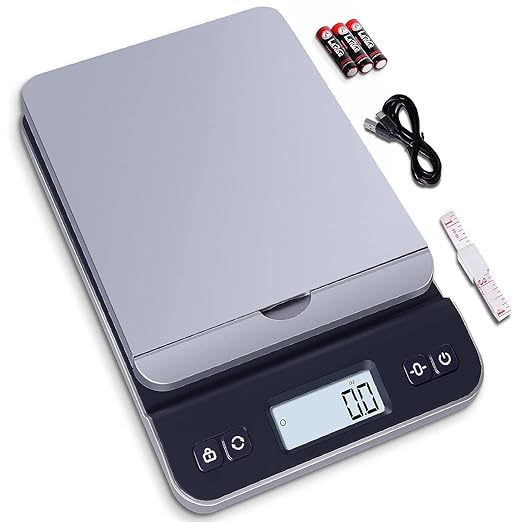 QP Shipping Scale, 86lb/0.1oz High Accuracy Digital Postal Scale for Packages, Hold/Tare Function, Backlit LCD Display, Flip-up Holder, Postage Scale, Mail Scale, Battery & Tape Measure Included