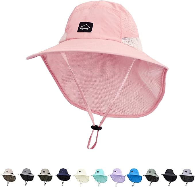 Outdoor Kids Sun Hat with Neck Flap UPF 50+ Quick Dry Beach Hats for Baby Boys Girls Age 2-12 Years Adjustable