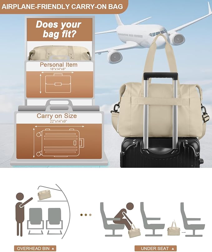 Pritent Travel Duffle Bag, Waterproof Weekender Overnight Hospital Bags for Women Men with Toiletry Bag Lightweight Carry on Personal Item Duffle Gym Bag for Travel, Airplanes, Sports