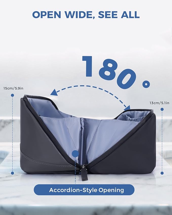 WANDF Toiletry Bag for Men, PU Leather Travel Organizer with Detachable Waterproof Hanging Pouch, Open-Flat Dopp Kit Shaving Bag with Wet Pocket for Travel Toiletries Accessories (Dark Gray)