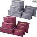 12 Set Packing Cubes for Travel Luggage Packing Bags Reusable Waterproof Suitcase Organizer Bags Set with Shoe Bag and Toiletry Bag (Grey+Wine Red)