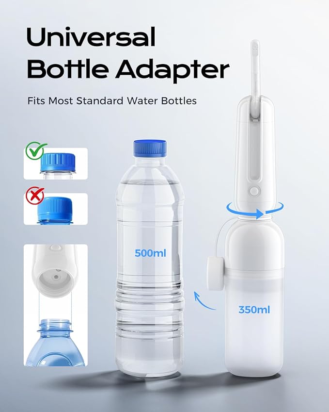 ESSAGER Portable Bidet for Travel, Foldable & Rechargeable Handheld Sprayer–Waterproof with 2 Pressure Modes, 350ml Expandable Bottle for Women, Men, Baby, Postpartum & Personal Hygiene(White)