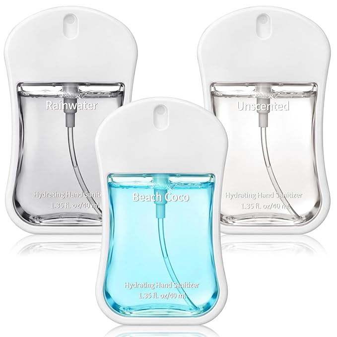 3 Pcs Power Mist Hydrating Hand Sanitizer Spray Bulk Travel Size Hand Sanitizer Pocket 1.35 Fl. oz Gourd Shape Spray White Bottle for Daily Use Women Men Nurse Employee Teacher Office Gifts