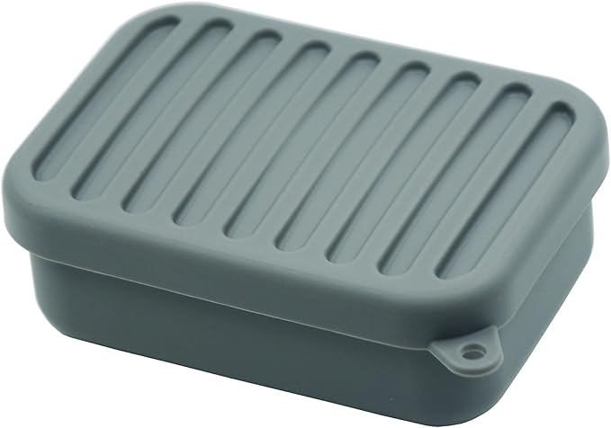Leakproof Silicone Travel Soap Case,Portable Soap Box with Draining Layer for Shower,Bathroom,Camping,Hiking,Gym (Gray)