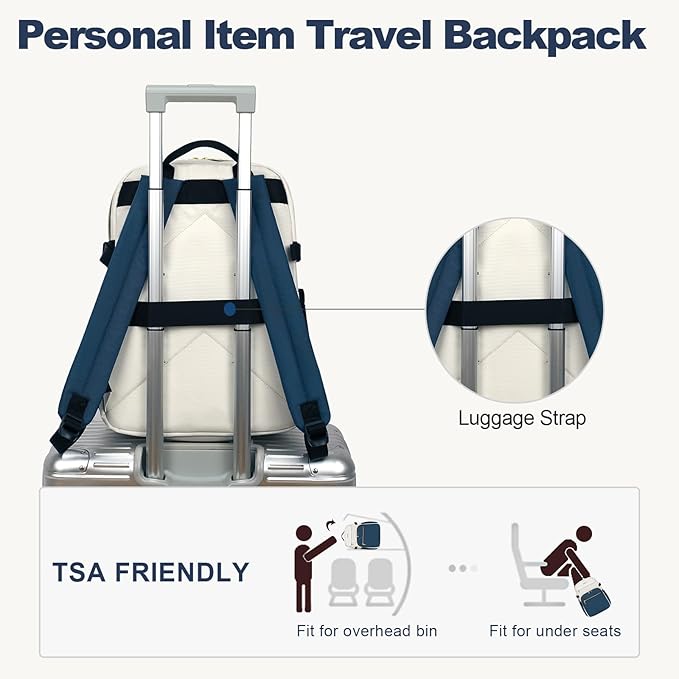 VANKEAN Laptop Backpack for Women with Pouch Pocket for Large Capacity Tumbler, 15.6 Inch Laptop Computer Bag Travel Backpack Purse,Waterproof Work Business College Teacher Bags, Beige-Haze blue