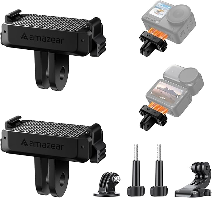 AMAZEAR Magnetic Mount for DJI OSMO Action 6 & Nano Accessories (2 Pack), Quick-Release Extension Base Bracket with 1/4" Adapter for GoPro Tripod/Selfie Stick, Black