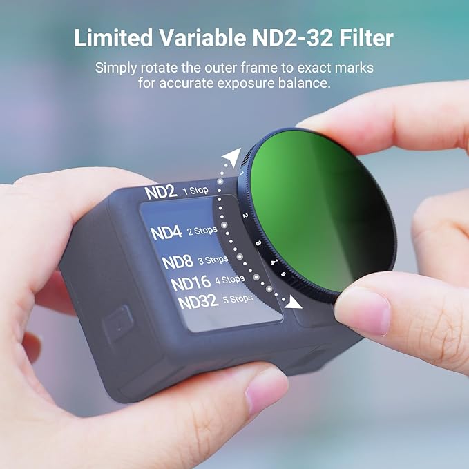 NEEWER Variable ND Filter Compatible with DJI Osmo Action 5 Pro/4/3, ND2-32 1-5 Stops Snap On Multicoated HD Optical Glass Neutral Density Action Camera Lens Filter Accessories