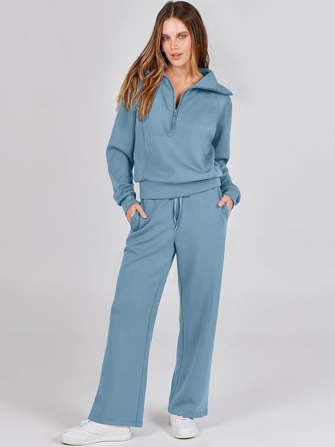 ANRABESS Women 2 Piece Outfits 2025 Fall Fashion Airport Wide Leg Pants Lounge Set Leisure Travel Vacation Clothes Sweatsuits
