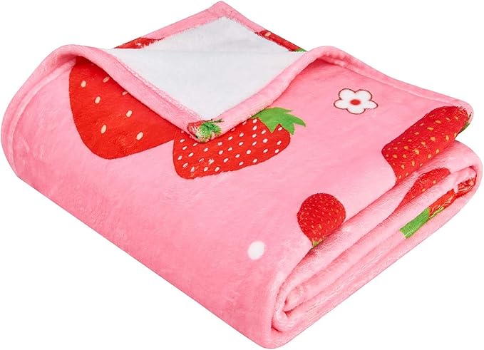 Wajade Kids Pink Strawberry Throw Blanket for Girls Teens Women Soft Fuzzy Flannel Bed Blanket for Kids Adults Plush Christmas Birthday Gifts 60”x80”