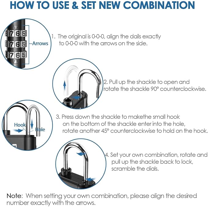 4 Pack TSA Approved Travel Luggage Locks, Combination Lock Keyless, 3-Digit Padlocks, Travel Sentry Accepted Compatible Padlock for Gym Locker, Golf Bag Case, Backpack, Black-by GIVERARE