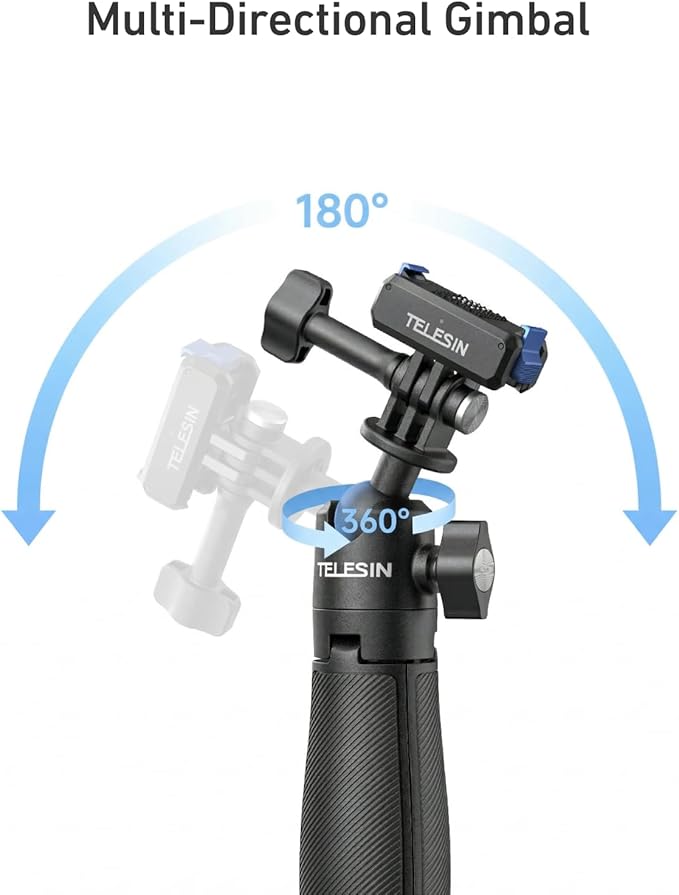 TELESIN Mini Selfie Stick & Magnetic Quick-Release Charging Adapter Mount for DJI Osmo Nano/Xtra Atto, 2-in-1 360° Adjustable Vlog Tripod with 1/4" Screw Hole Foldable Base, Anti-Slip Handle Grip