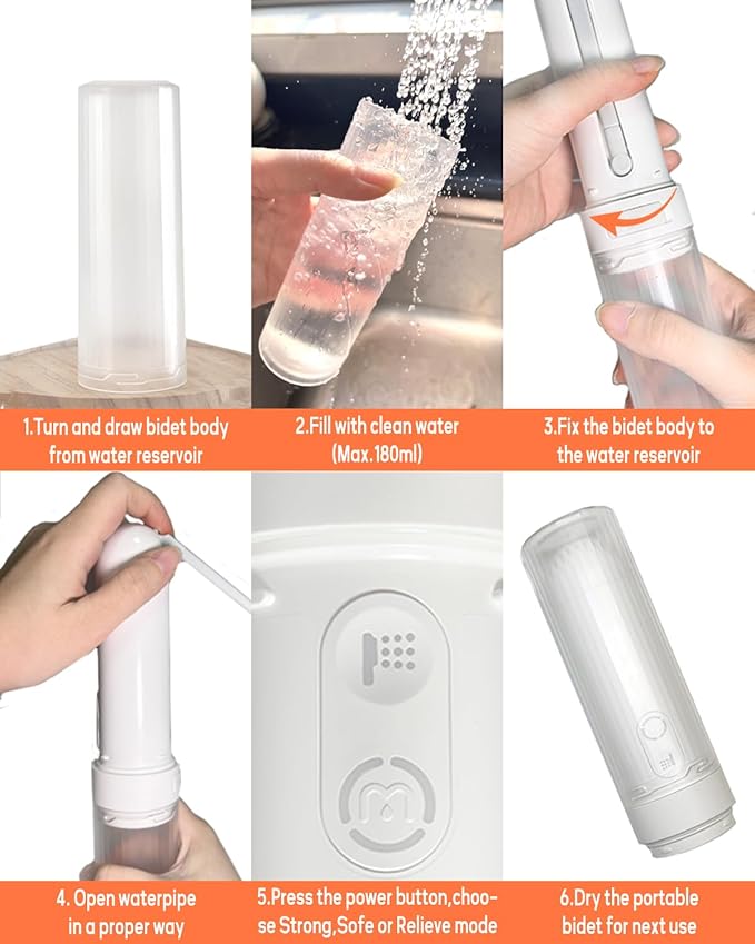 Portable Bidet - Handheld Travel Bidet with 3 High Spraying Modes, USB-C Rechargeable and IPX7 Waterproof Electric Bidet Sprayer for Women and Men Personal Hygiene Cleaning/Soothing Postpartum Care