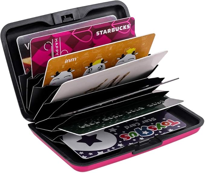 ELFISH Mini RFID Aluminum Wallet Credit Cards Holder Business Card Case Metal ID Case for Men Women (Pink)