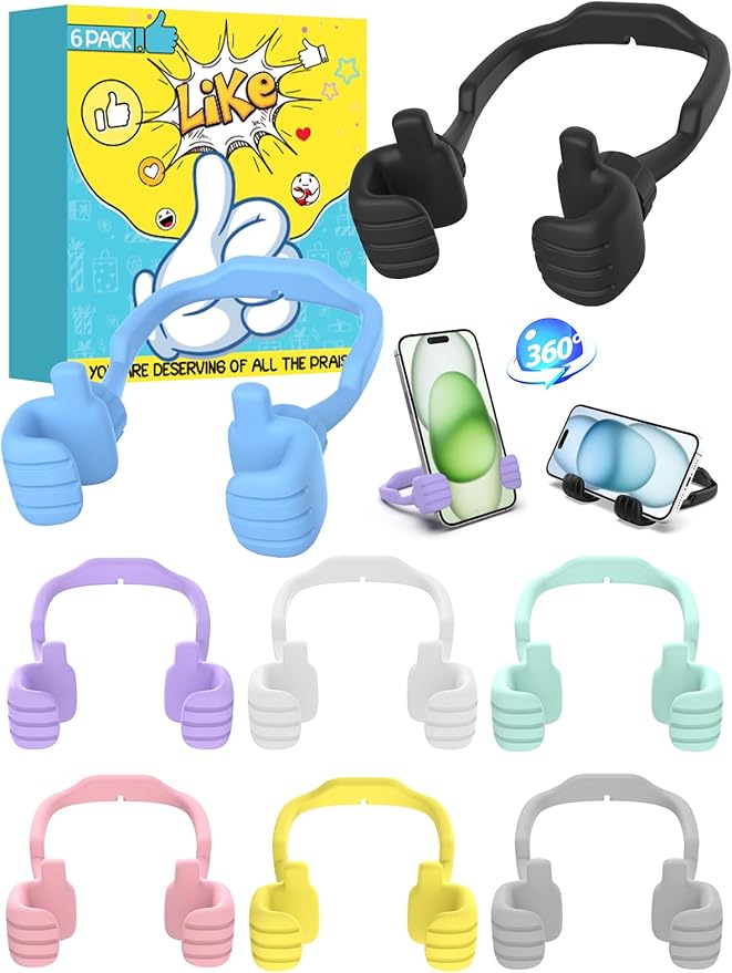 CALDEVER Stocking Stuffers for Men Women Teens Kids Gifts for Men Christmas: Thumbs Up Lazy Phone Stand Holder Funny Gadgets Teenage Boys Girls (Purple+Yellow+Black+White+Green+Grey+Blue+Pink, 8)