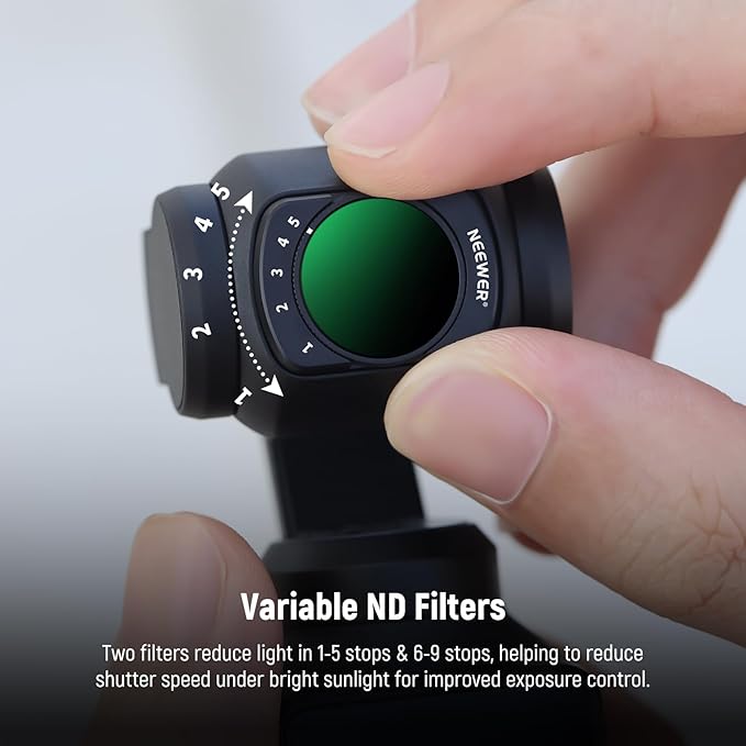 NEEWER Magnetic Variable ND&UV&CPL Filter Set Compatible with DJI OSMO Pocket 4 & 3 Creator Combo Accessories, Action Camera 4 Pack UV CPL ND2-32(1-5 Stop) ND64-512(6-9 Stop) Neutral Density Filters