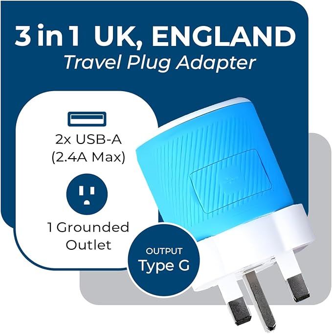 OREI UK, Ireland, Dubai Travel Plug Adapter with Dual USB - USA Input - Type G - (U2U-7), Will Work with Cell Phones, Camera, Laptop, Tablets, iPad, iPhone and More