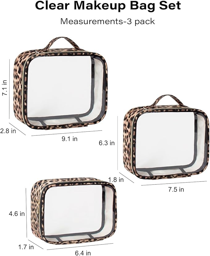3 Pack Clear Toiletry Bag for Women, TSA Approved Organizer for Travel Size Toiletries Carry on Travel Accessories Bag Airport Airline Compliant Bag Makeup Bag Zipper Pouch Set