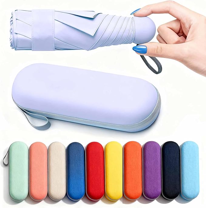 MRTLLOA Travel Essentials Mini Umbrella with Case for Purse - Small Compact & Lightweight, UV Sun Protection, Manual Open/Close for Pocket Umbrella(Women/Men/Kids)