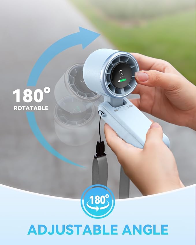 PlayHot Portable Handheld Turbo Fan, 5-Speed Personal Fans, 5000mAh Rechargeable Fans Up to 12 Hours, Weight only 0.6lb Small Fan, Hand/Neck/Desk Fan 3 IN 1, Beach Vacation Essentials(Blue)