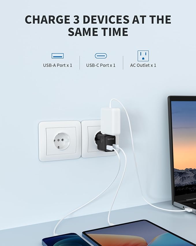 EPICKA Universal Travel Adapter, International Plug Adapter Wall Charger with 20W USB-C PD & USB-A QC, All-in-One Pocket Size Adapter for USA EU UK AUS (Pocket 111, Black)