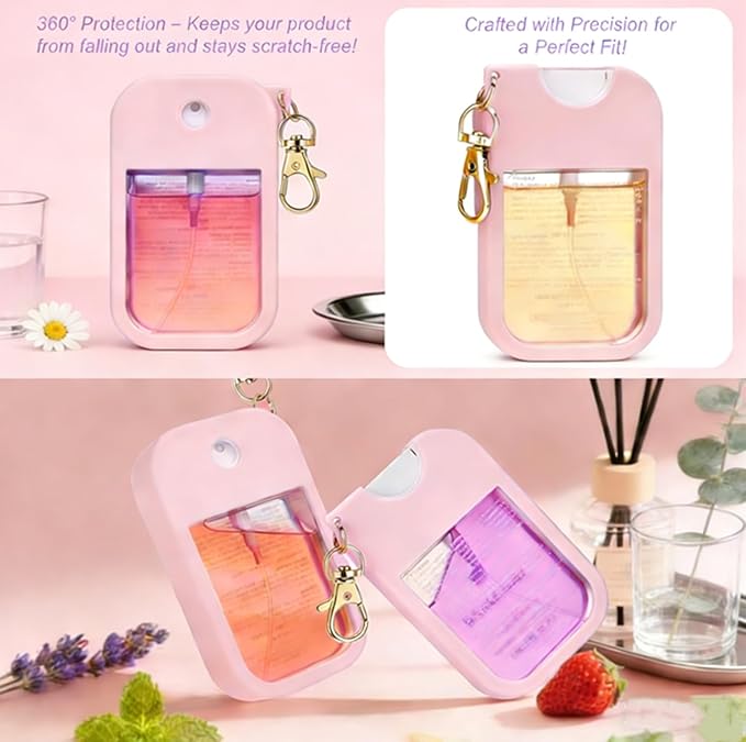 Silicone Case for Touchland Hand Sanitizer Spray with Keychain, Compatible with Power Mist & Glow Mist 1 FL Oz/30ML for Touchland Case, Hand Sanitizer Accessory-Pink