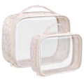 PACKISM Stylish TSA Approved Toiletry Bag Set, Flora, Clear Makeup Bag with Handle, 1 TSA Medium & 1 Large for Travel, Gift for Women, Pink Ditsy Floral