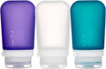 humangear GoToob+ Bottles - Silicone Leak-Proof Travel Tubes for Toiletries, Camping & TSA Carry-On (3-Pack), Medium (2.5 fl oz; 74ml), Clear/Purple/Teal