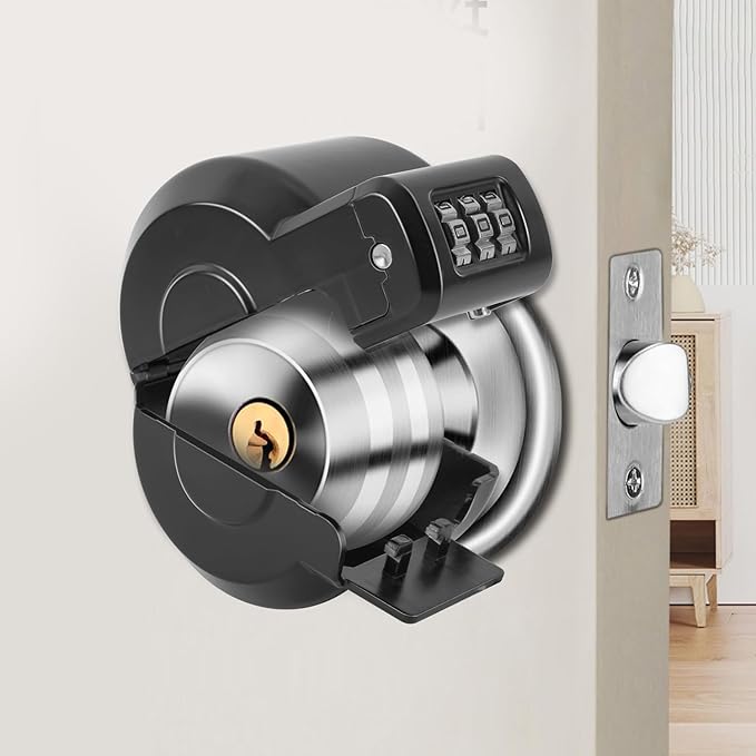 Door Knob Lock Combination Child Proof Door Knob Cover Lock Out Device for Bedroom, Bathroom,Faucet, Water Gas Valve, Temporary Door Handle Lock Prevents Access to Keyhole Dementia Elderly