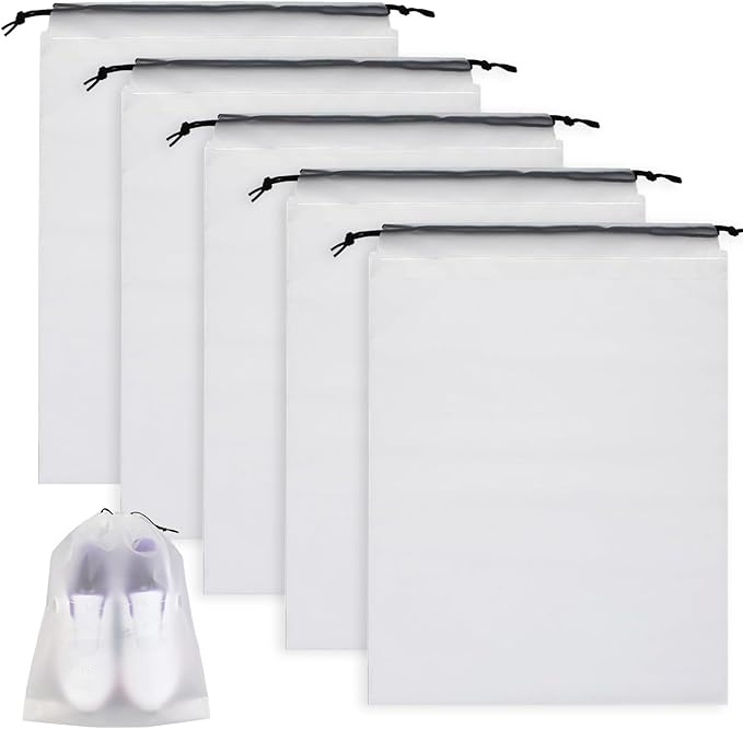 6 Pack Transparent Shoe Bags for Travel, Large Clear Drawstring Shoe Organizer Bags for Men & Women, PE Waterproof Dustproof Portable Shoe Storage Pouch for Luggage, Backpack, Gym
