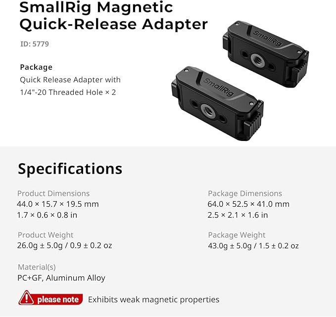 SmallRig Action 6 / Nano Magnetic Quick-Release Adapter Mount for DJI Osmo Action 6 / Osmo Nano, 2 PCS with 1/4"-20 Threaded Hole for Tripod/Selfie Stick