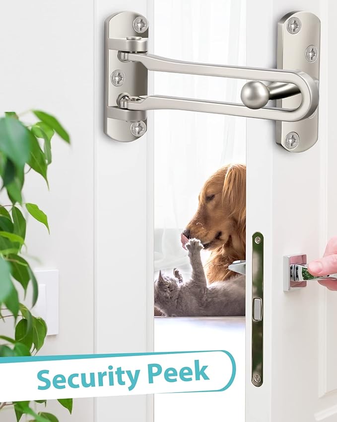 Door Lock Latch for Home Security - 2 Swing Bar Door Guard for Front and Inside Door, Safety Childproof Reinforcement Door Stopper for Kids Home Hotel Apartment, Thicken Aluminium Alloy Satin Nickel
