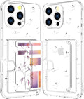 Compatible with iPhone 16 Pro Max Case Card Holder for Women Cute Design,Wallet Phone Cases Transparent Cool Kawaii Protective (Clear Ghosts Halloween Hallowmas)