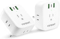 [2-Pack] European Travel Plug Adapter, International Power Plug Adapter with USB C 20W 4 Outlets 3 Fast Charge Ports (PD&QC), Type C Plug Adapter Travel Essentials to Europe Spain Italy France Germany
