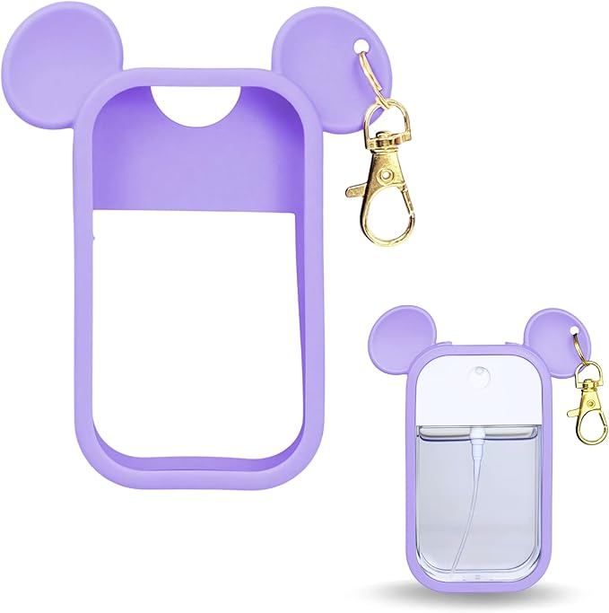 Mouse Design Silicone Case Compatible with Touchland Hand Sanitizer Spray 1 fl oz, Silicone Protective Case Holder with Keychain for Power Mist and Glow Mist, Purple