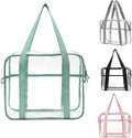 SxoSyo Clear Makeup Bags Large Travel Toiletry Bag for Women Transparent Bag with Handle Clear Cosmetic Bathroom Organizer PVC Zipper Closure Handbag Beach Bag (light blue)