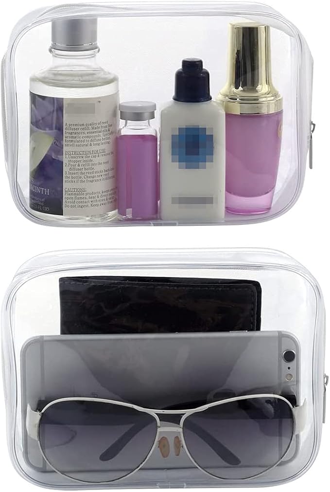 Clear Plastic Zippered Toiletry Carry Pouch TSA Approved Toiletry Bag Portable Cosmetic Makeup Bag for Vacation, Bathroom and Organizing (White 3Pcs, Large)