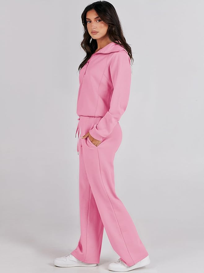 ANRABESS Women 2 Piece Outfits 2025 Fall Fashion Airport Wide Leg Pants Lounge Set Leisure Travel Vacation Clothes Sweatsuits