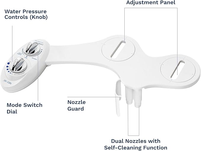 LUXE Bidet NEO 185 - Dual Nozzle, Self-Cleaning, Non-Electric Bidet Attachment for Toilet Seat, Adjustable Water Pressure, Rear & Feminine Wash (White)