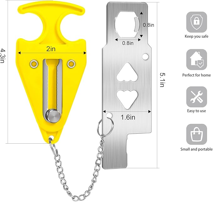 Portable Door Lock Home Security Door Locker Travel Unauthorized Entry School Apartment Hotel (Yellow)