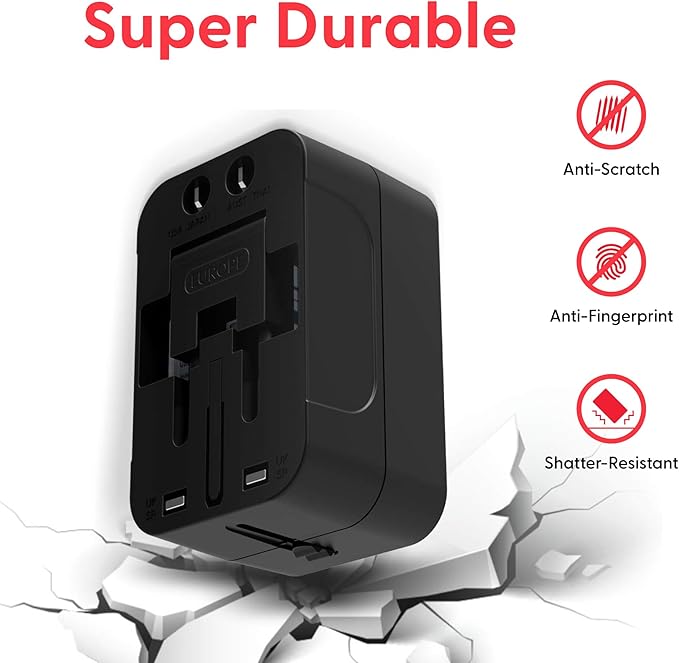 Universal Travel Adapter Worldwide | USB-C, USB-A Ports All in One International Travel Adapter Plug for USA to EU UK AU | European Plug Worldwide Travel Essentials