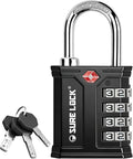 SURE LOCK TSA Accepted 4 Dig Heavy Duty Big Combination Luggage Padlock All Metal Travel Lock for Equipment Hard Case Luggage Gun Case Gym Locker Pelican Vault Lock (1, BLK-Dual-Opening: Combo or Key)